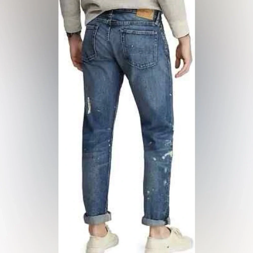 NWT Polo Ralph Lauren Men Paint Splatter Denim classic Straight Jeans Blue 34x30